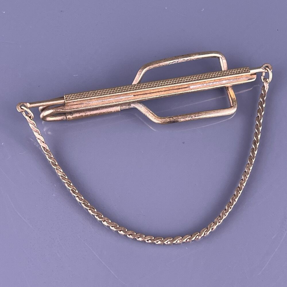 Serpentine Chain Textured Tie Clip Bar Gold Plated Hayward 2.25" Wide Vintage